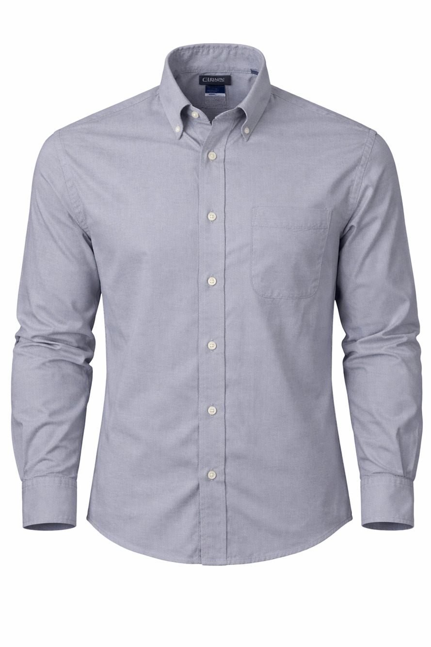 Chaps Mens Gray Herringbone Dress Shirt L 16-16.5 32/33 Wrinkle Free Regular Fit